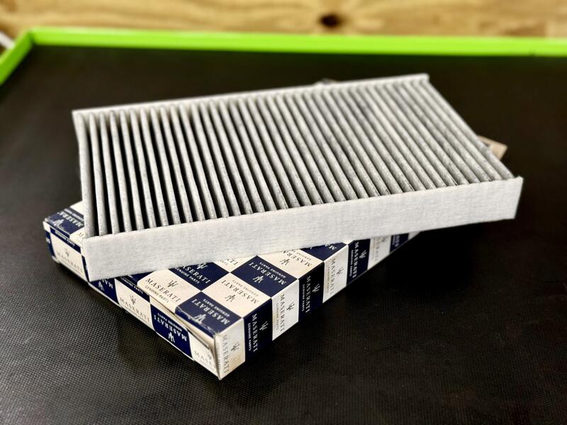 New Maserati Cabin Air Filter sitting on box